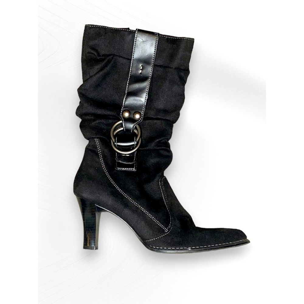 Women's Black Suede Heeled Boots Size 10